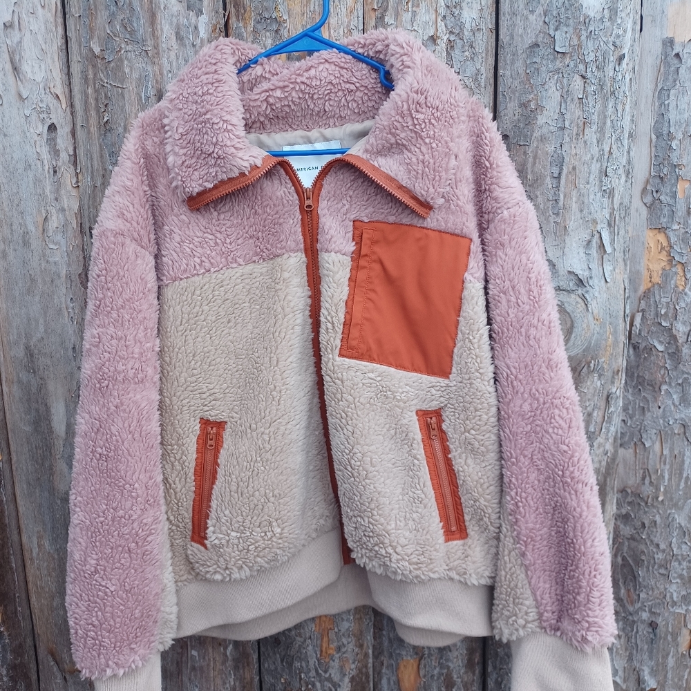 American Eagle Outfitters Pink and Cream Bomber Jacket